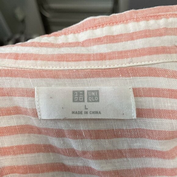 Uniqlo 100% Linen Stripe Button Front Shirt Top Lightweight Pink size Large - Picture 6 of 7
